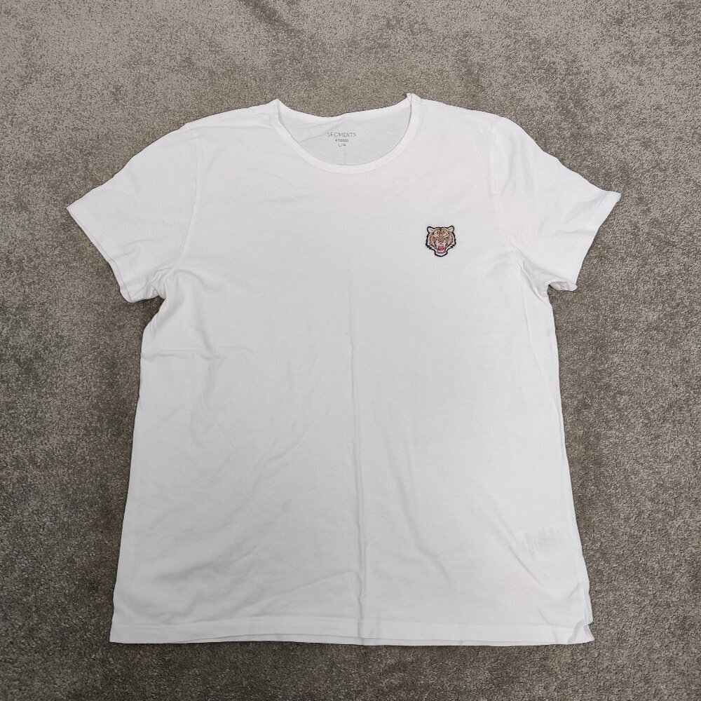 Segments White T-shirt Women's Size Large 100% Cotton Tiger Embroidery